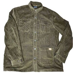 L.L.Bean Bean Signature Slim Fit Men's Olive Green Snap Front Corduroy Jacket L